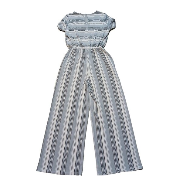 White Birch Womens Jumpsuit Gray Striped Stretch Pockets Keyhole Back Size Large - Picture 2 of 6